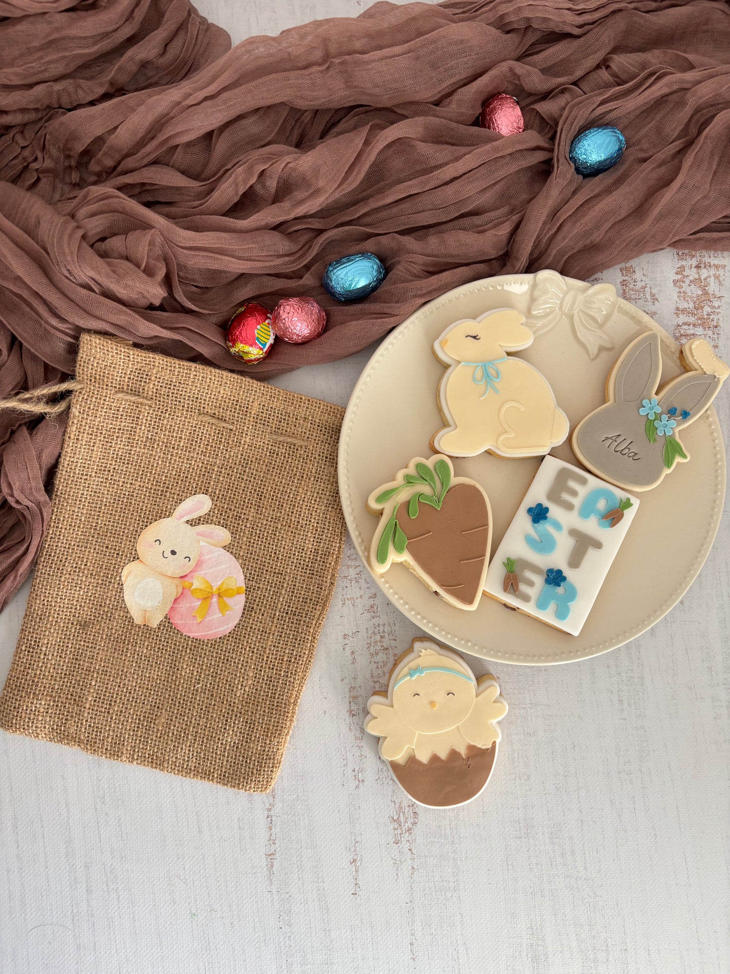 Biscuits de Pâques + sac en toile de jute